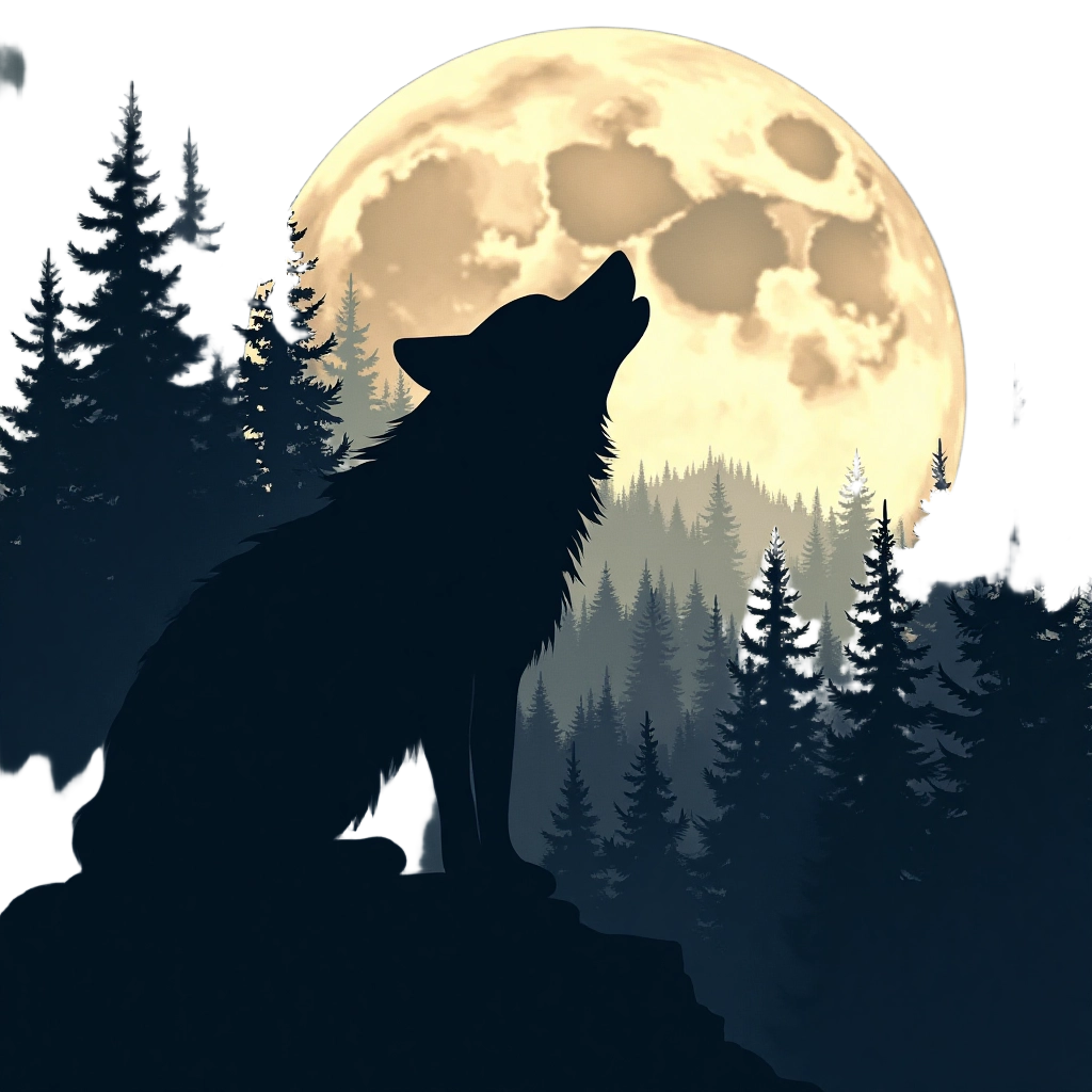 Howling Wolf in the Moonlit Forest